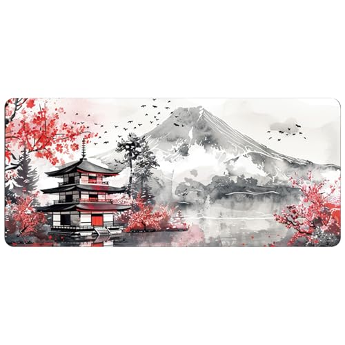 Cherry Blossom Mouse Pad, 12 x 31, 5 Zoll japanisches Maus-Pad mit nicht skidischer Basis, wasserfestes Oberflächenschreibtischmatte für Computer, Büro und Spiele von CAKEEYUM