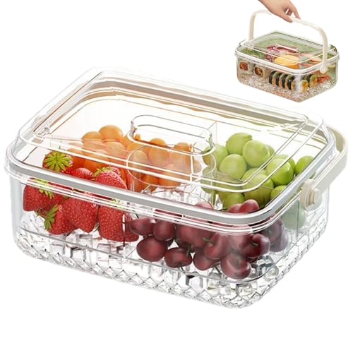 Gekühlte Servierschale, Fruchtfächer der Lebensmittelqualität 4 Fruchtschale mit Deckel, Großkapazität klarer Servierplatten mit Griff für Obst, Gemüse und Vorspeisen Gekühlte Servierschale, Fruchtfächer der Lebensmittelqualität 4 Fruchtschale mit Deckel, Großkapazität klarer Servierplatten mit Griff für Obst, Gemüse und Vorspeisen von CAKEEYUM