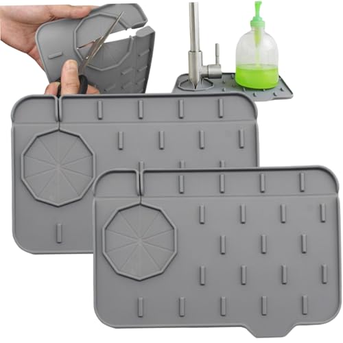 Küchenarmatur Splash Guard, 2pcs Dual-Seite verwenden Silikonarmaturen, selbstverletzte Hang Küche Spüle Wasserhahnmatte Nicht-Schlupf-Spülen-Spülen-Spritzschutz für Küche und Badezimmer von CAKEEYUM