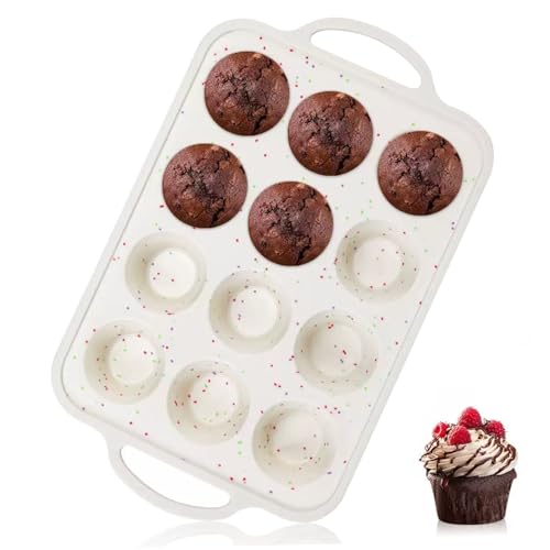 Silikon Muffinformen, antihaftbeschichtete Backformen, 12er Cupcake Form aus Silikon mit Griff, leicht zu reinigen, BPA frei, für Backofen, Mikrowelle und Gefrierschrank. von CAKEEYUM