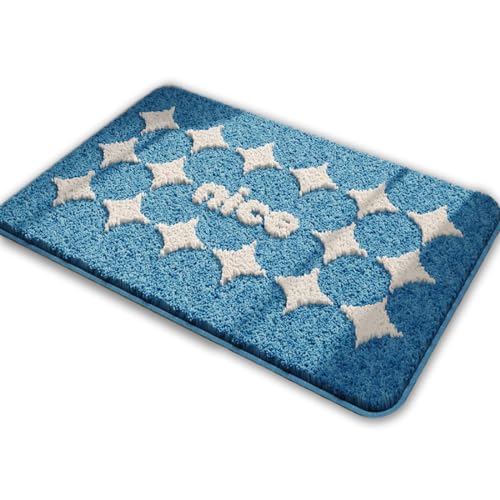 Badezimmer-Fußmatten|Ultraweiche Pelzige Wasserabsorbierende Teppiche|Waschbarer Teppich Mit Modernem Dekor Und Rutschfester Unterseite,Blau,50 X 80 cm (19,6 X 31,4 Zoll) von CAKERS