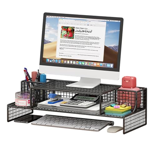 CAKERS Moderner Eisenmonitor-Stand Riser | Ergonomische Desktop-Organizer Regale | Mehrzweck-Schreibtisch-Speicherregal | Robustes Schreibtischzubehör,Schwarz,50x20x13,5 Cm (19,6x7,8x5.3in) von CAKERS