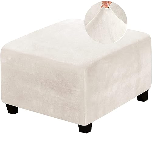 CAKERS Ottomane Schonbezug Stretch Hocker Bezug Rechteck Samt hocker Bezug für Ottomane quadratisch Überzug Hockerbezug Waschbar Ottomane Protector (Beige,XL) von CAKERS