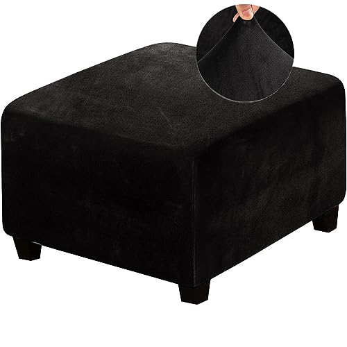 CAKERS Ottomane Schonbezug Stretch Hocker Bezug Rechteck Samt hocker Bezug für Ottomane quadratisch Überzug Hockerbezug Waschbar Ottomane Protector (Schwarz,XXL) von CAKERS