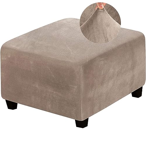 CAKERS Ottomane Schonbezug Stretch Hocker Bezug Rechteck Samt hocker Bezug für Ottomane quadratisch Überzug Hockerbezug Waschbar Ottomane Protector (Taupe,L) von CAKERS