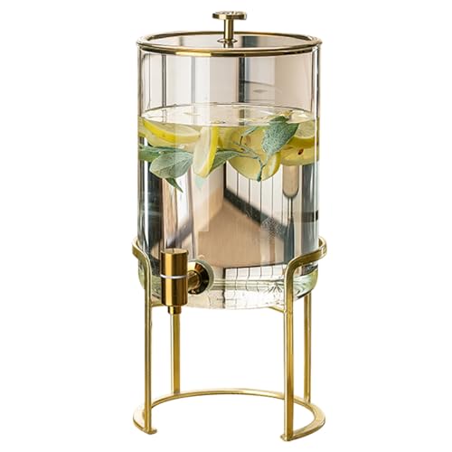 Getränkespender Mit Großem Fassungsvermögen,Wasserspender Mit Auslaufsicherem Zapfhahn,Leicht Zu Befüllender Saftspender Mit Breiter Öffnung,Getränkespender Aus Glas,Klare Farbe 5L,Eisenbasis von CAKERS