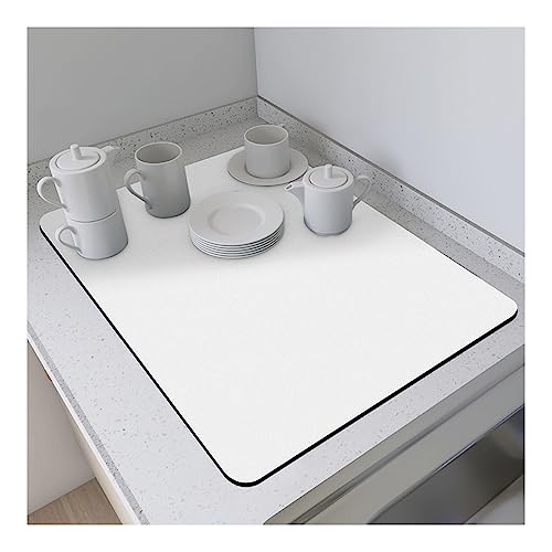 Große Geschirr-Abtropfmatte|Mehrfach Verwendbare Geschirrtrocknungsmatte|Kaffeematte für Die Küchentheke|Leicht Zu Reinigendes Saugfähiges Trocknendes Pad,Weiss,60 X 50 Cm (23,6 X 19,6 Zoll) von CAKERS