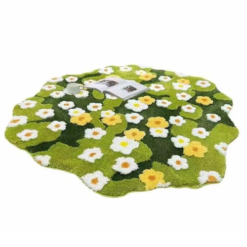 Kreativer Blumenmuster-Dekorbereichsteppich|Plüschige Gemütliche Superweiche Bodenmatte|Trendiger Saugfähiger Teppich Mit Rutschfester Unterseite,Blume,100 X 105 cm (39,3 X 41,3 Zoll) von CAKERS