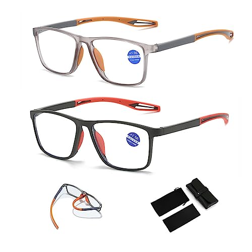 Men's Sports Ultra-Light Anti-Blue Light Presbyopic Glasses, Cycling Dual Focus Reading Glasses Portable Ultra-Light Readers. (1 x, Red+Orange) von CAKERS
