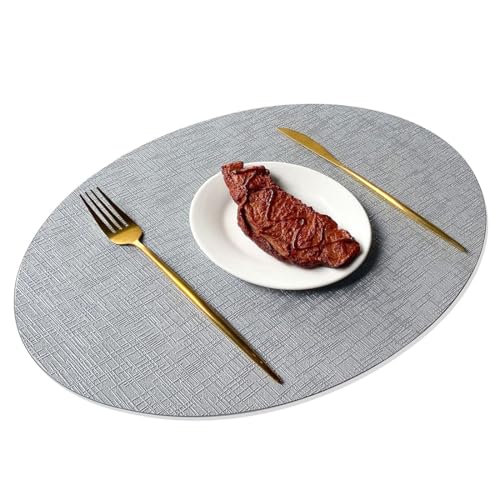 Moderne Leder-Tischsets|Couchtischmatte Im Nordischen Stil|wasserdichte, Abwischbare Tellermatte Für Die Küche,Silber,Oval-2 Stück von CAKERS