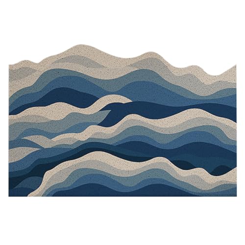 Moderne Stilvolle Eingangsmatte Mit Meereswellenmustern,PVC-Luffa-Fußmatte Mit Rutschfester Gummiunterseite,Kreative Heimdekoration Willkommens-Bodenmatte,Blau,140 X 200 cm (55,1 X 78,7 Zoll) von CAKERS