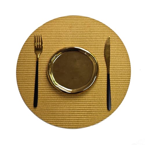 Waschbare PVC-Tischsets – 33 cm (12,9 Zoll) | Tischsets Mit Tischdekoration | Runde Tischsets Für Küche, Esszimmer, Restaurant, Café,Dunkelgelb,4 STÜCK von CAKERS