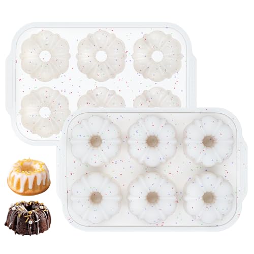 CAKETIME Mini-Backform mit metallverstärktem Rahmen, 6 Mulden, Silikon, antihaftbeschichtet, kleine Kuchenformen, 2 Stück, für Chocoflan, Donuts, Maisbrot, Brownies, Gelees, BPA-frei von CAKETIME