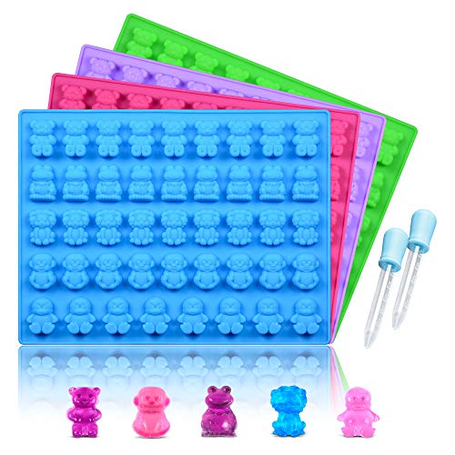 CAKETIME Silikonformen für Süßigkeiten Gummibärchen – Schokoladenformen einschließlich Bären, Frösche, Löwen, Affen, Pinguine, Gummibärchen, Premium-Silikon, 4 Stück mit 2 Pipetten von CAKETIME