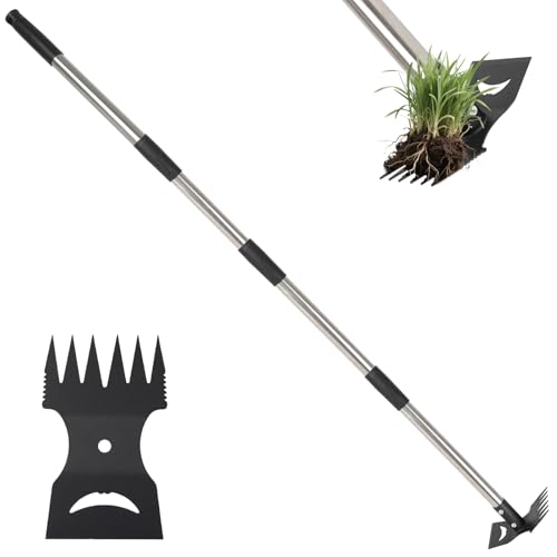 Unkrautabzieher mit 146,5 cm langem Griff, 2-in-1 manueller Unkrautrechen & Gartenhacke, robustes Unkrautwerkzeug für Hof, Rasen, Terrasse und Garten – verstellbar & ergonomisches Design von CAKKVDE