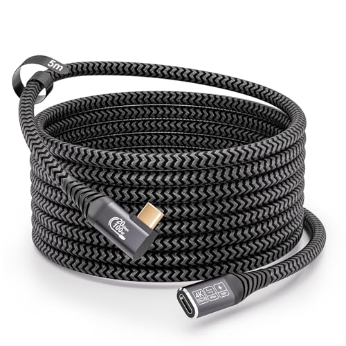 CAKOBLE USB C Verlängerung 5M 20Gbps 100W/5A,usb c verlängerung winkel usb c 3.2 verlängerung 90 grad 4K@60Hz Videoübertragung kompatibel mit i Phone 16/15 Pro Max,MacBook Pro/Air,Galaxy S24/S23 von CAKOBLE