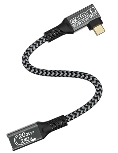 CAKOBLE USB C Verlängerungskabel 0,25m, Winkel Buchse auf Stecker, Unterstützt 3.2 20Gpbs/240W und 4K@60Hz Mit iPhone 16/15 MacBook Galaxy S24 von CAKOBLE