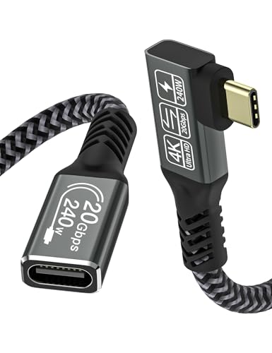 CAKOBLE USB C Verlängerungskabel 0.5m, Winkel Buchse auf Stecker, Unterstützt 3.2 20Gpbs/240W und 4K@60Hz Mit iPhone 16/15 MacBook Galaxy S24 von CAKOBLE