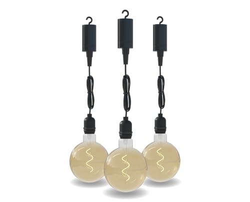 CALEX Hängelampe, Pendel Außenbeleuchtung mit Batterie, Filament Gold, Dekorative Lampe, 4 Lumen Sanfte Lichtleistung, 3er Pack von CALEX
