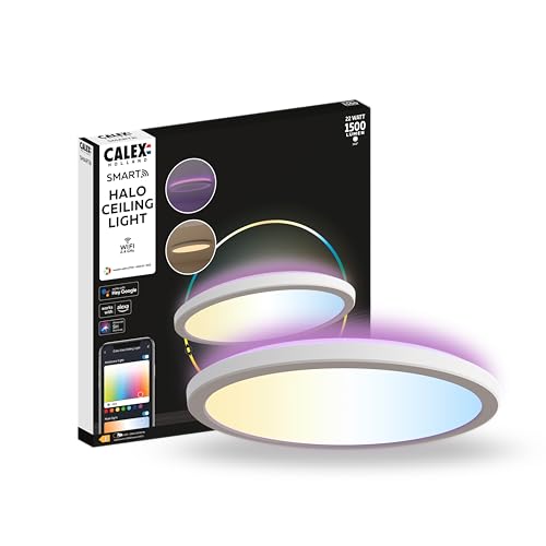 CALEX Smart LED Deckenleuchte Halo, 30 cm, RGB-Farben & kalt- bis warmweiß Licht, dimmbar, WLAN App- & Sprachsteuerung, Weiß von CALEX