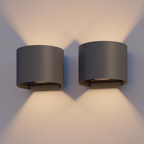 CALEX LED Oval Wandleuchte, 2er Set, Außenlampe Anthrazit, LED Up & Down Leuchten für drinnen und draußen, 7W Warmweiß Licht mit einstellbarer Lichtstrahl von CALEX