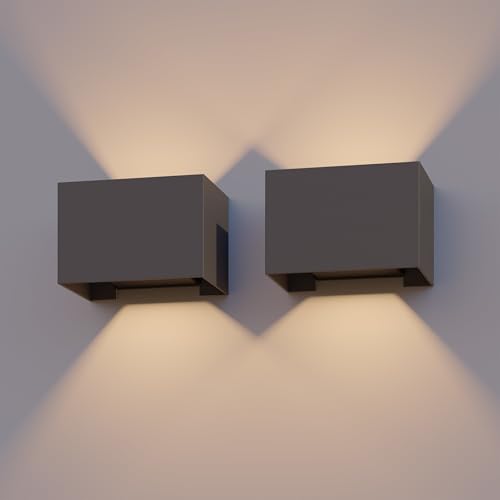 CALEX LED Rechteck Wandleuchte, 2er Set, Außenlampe Anthrazit, LED Up & Down Leuchten für drinnen und draußen, 7W Warmweiß Licht mit einstellbarer Lichtstrahl von CALEX