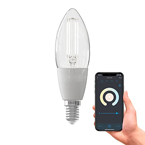 CALEX Smart Glühbirne E14, Mit App und Alexa Sprachsteuerung (4,5W), Wifi LED Leuchtmittel, Filament Dimmbar, Wlan Lampe Warmweiß von CALEX