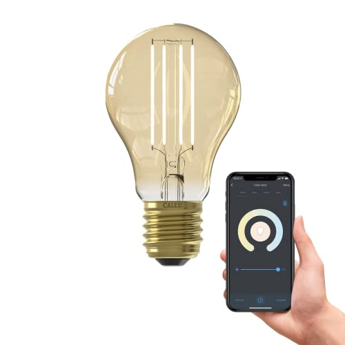 CALEX Smart Filament Glühbirne E27 - WLAN-LED-Beleuchtung, Kompatibel mit Alexa Sprachsteuerung und Google Home, Dimmbar über Smart Home App - 7W Vintage A60 Leuchtmittel mit Warmweißes Licht von CALEX