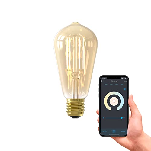 CALEX Smart LED Lampe, E27, ST64, Gold Filament, warmweißes Licht, dimmbar, WLAN App- & Sprachsteuerung von CALEX