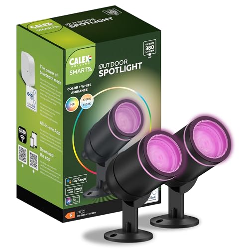 CALEX Smart Outdoor LED Außenleuchte, 2er Set, 4W Smart Bodenstrahler mit RGB und Warmweißes Licht, Kompatibel mit Alexa SprachSteuerungg, Wasserdicht, Dimmbar mit App, Schwarz von CALEX