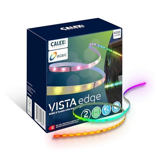 CALEX Vista LED Streifen 2 m, RGBIC + warmweiß licht, Musiksteuerung, dimmbar, mit Fernbedienung von CALEX