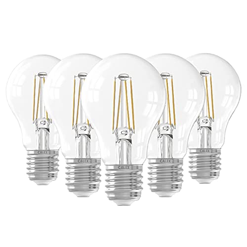 CALEX LED Lampe E27 Fassung, 4W Filament Leuchtmittel, Ersatz für 40W Glühbirne, Classic Kolbenform Birnen, Fadenlampe 2700k Warmweiß, 5 Stück, Nicht Dimmbar, 1101001200-5 von CALEX