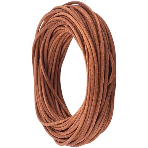 CALFOVERA 10.94 Yards 2MM Echtes Lederband Für Handwerk Hellbrown Rund Dünn Rindsleder Echtes Leder Schnur Spitze Kordel Geflecht Streifen Faden Für Schmuckherstellung Halsketten Armbänder Wickel von CALFOVERA