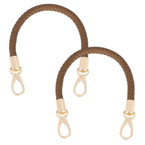 CALFOVERA 2 Stück 16.3 Zoll Geflochtene Handtaschengriffe Kaffee Kurze Handtaschengriffe Ersatz PU Leder Unterarm Tragetaschen Zubehör Mit Goldenen Verschlüssen Für DIY Handtaschenherstellung von CALFOVERA
