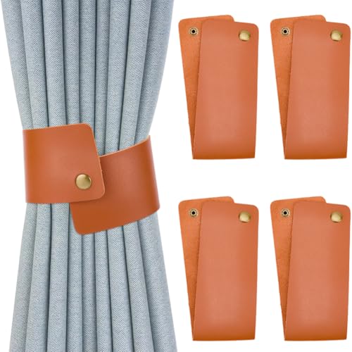 CALFOVERA 4 Stück Raffhalter Aus PU Leder Im Vintage Stil Browne Retro Vorhangschnalle Eleganter Raffhalter Aus Leder Für Fensterbehandlungen Mit Druckknopf Für Zuhause Wohnzimmer Schlafzimmer Büro von CALFOVERA