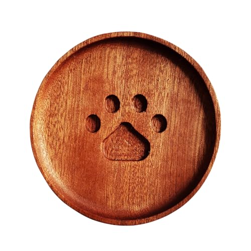 CALFOVERA 4 Zoll Runder Untersetzer Aus Holz Mit Pfotenmotiv Gerillt Schokoladen Sandelholz Getränkehalter Hitzebeständig Wärmedämmpolster Tischplattenschutz Naturholz Untertassen Für Getränke Bar von CALFOVERA