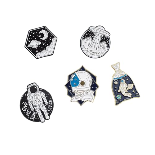 CALFOVERA 5 Stück Spaceman Brosche Aus Legierung Und Emaille 5 Stile Astronauten Planeten Thema Bunte Cartoon Weltraum Abzeichen Anstecknadeln Für DIY Kleidung Tasche Hut Jacke Rucksack Zubehör von CALFOVERA