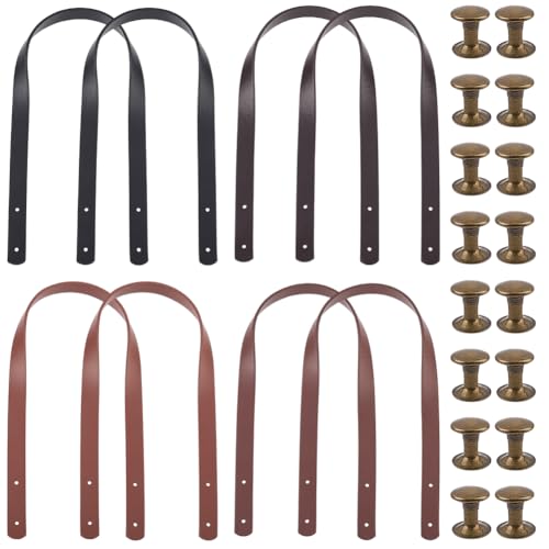 CALFOVERA 8 Stück 4 Farben 23.6 Zoll PU Leder Geldbörsengurte Handtaschengriff Ersatzgürtel Mit Nieten Schwarz Schulter Unterarm Taschenhenkel Für DIY Damen Taschenherstellung Reparaturbedarf von CALFOVERA