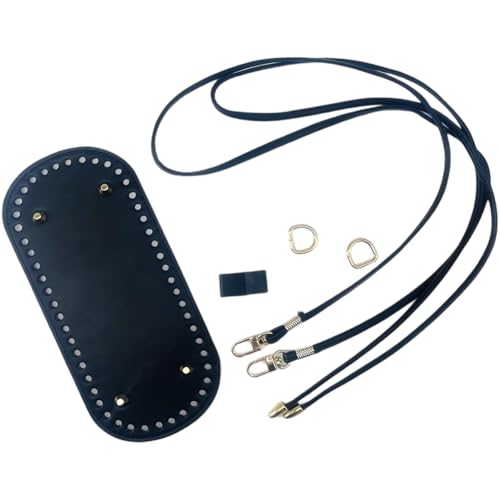 CALFOVERA Häkel Taschenherstellung Strickset Schwarzer PU Ledergriff Gürteltasche Boden 2 Stück Schultergurt Ovalpolster Basis Für DIY Häkelhandwerk Griffe Taschenherstellung Reparatur 8.7×3.9 Zoll von CALFOVERA