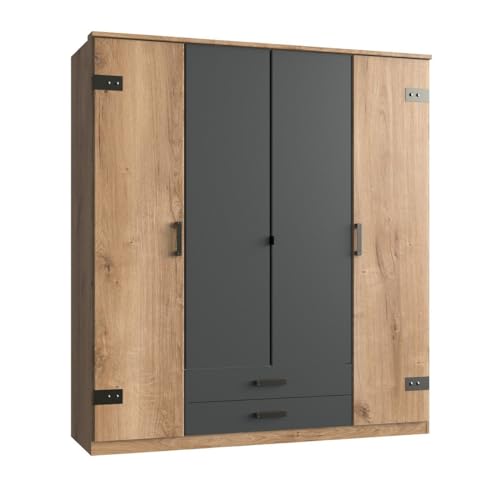Calicosy Armoire 4 Portes décor chêne et Graphite - L180 cm von Calicosy