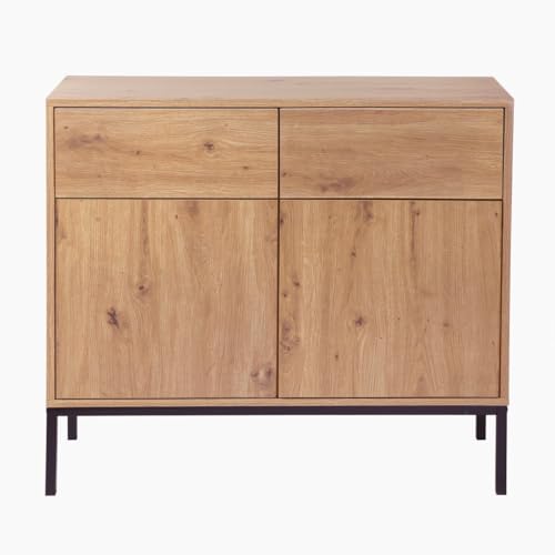 Buffet 2 Portes 2 Tiroirs Décor Chêne L90 x H80 cm - LENNY von Calicosy