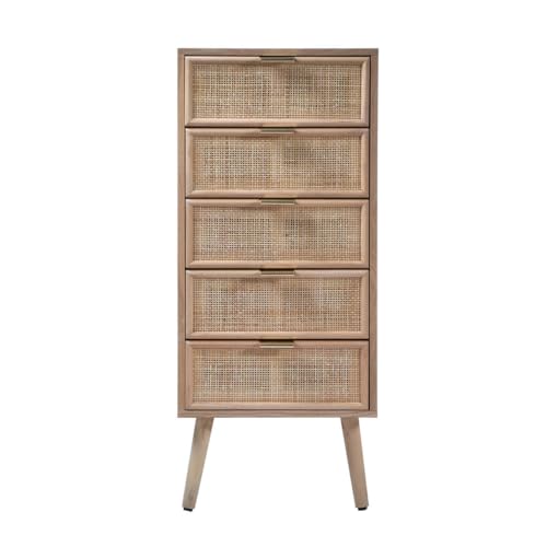 Calicosy - Kommode mit 5 Schubladen Rattanfront - Holzoptik - FSC Spanplatten - Füße aus massivem Kiefernholz - Platzsparend - Schlafzimmer oder Ankleidezimmer - B 36,5 x T 42 x H 100,5 cm von Calicosy