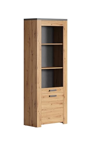 trendteam smart Living - Follow - Glasvitrine - Eiche/Anthrazit - Vitrine mit viel Präsentationsraum - (BxHxT) 73 x 199 x 40 cm - Vielseitiger Schrank für Wohn- oder Esszimmer - 3 Einlegeböden von trendteam smart living