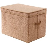 Hohe Aufbewahrungsbox mit Deckel aus Bouclé-Stoff in Beige - H30 cm von CALICOSY