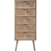 Kommode mit 5 Schubladen und Fronten aus natürlichem Rattan - H100,5 cm - Holz - Calicosy von CALICOSY