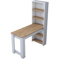 Küchentisch mit integriertem Regal Weiß und Holzdekor B120 cm Küchentisch mit integriertem Regal Weiß und Holzdekor B120 cm von CALICOSY