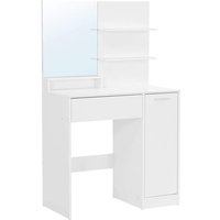 Schminktisch mit Spiegel, 1 Schublade, 2 Regalen und Aufbewahrungsschrank - L80 x H132 cm von CALICOSY