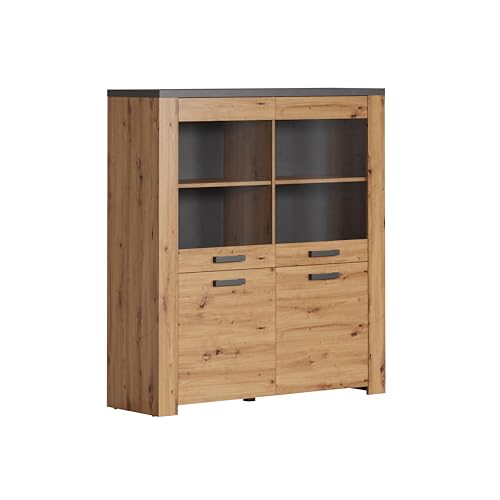 trendteam smart living - Follow - Highboard - Eiche/Anthrazit - Vitrine mit viel Präsentationsraum - (BxHxT) 127 x 139 x 40 cm - Wohnzimmerschrank mit edler grauer Rückwand von trendteam smart living