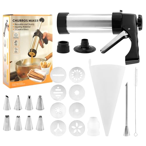Churro Maker Machine, Edelstahl-Churro-Maker-Kits inklusive 8 Scheibendüsen, 8 Churro-Spritztüllen, Reinigungsbürste, Füllspritzbeutel, für hausgemachte Churros in verschiedenen Formen, Kekse Churro Maker Machine, Edelstahl-Churro-Maker-Kits inklusive 8 Scheibendüsen, 8 Churro-Spritztüllen, Reinigungsbürste, Füllspritzbeutel, für hausgemachte Churros in verschiedenen Formen, Kekse von CALIDAKA
