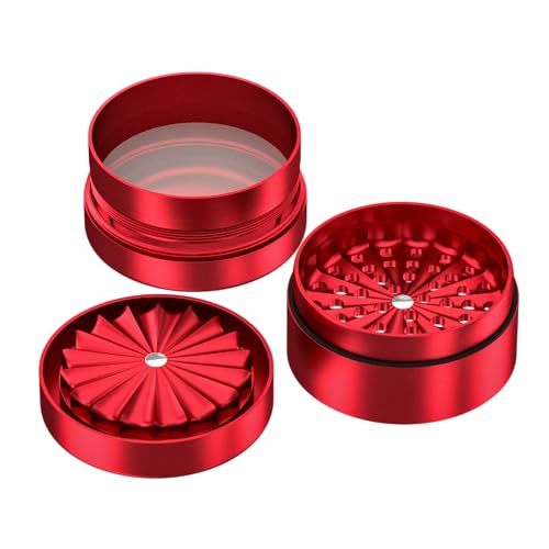 Premium Toothless Grinder Hollywood 2.0 Rot | Zahnlos | Aluminium in Raumfahrtqualität | 4 – teilig | Blüten (Flower) Mühle (Mill) | Inkl. Feinsieb & Pollenfach | Original California's Choice von CALIFORNIA'S CHOICE